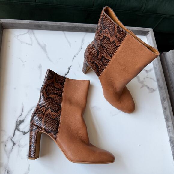 Dolce Vita Chase Cognac Multi Leather Snake Mid Calf Boots Size 9 - Picture 2 of 10